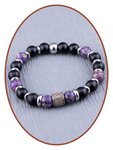 JB Memorials Assembled Synthetic Charoite and Pyrite Beads Ash Bracelet - KHA035