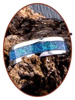 JB Memorials Stainless Steel Unisex Cremation Ash Ring &#039;Bright Blue Green&#039;- CRA008