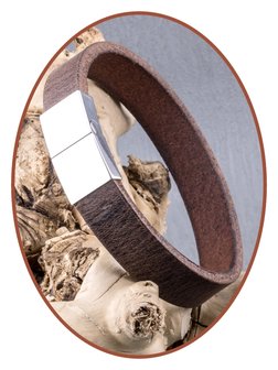 JB Memorials Edelstalen RVS / Leren Graveer (As) Armband met vulschroef - ZAS014ANT