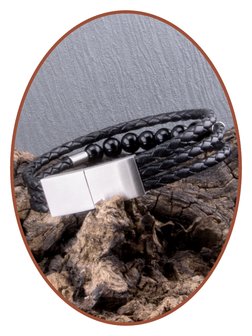 JB Memorials Stainless Steel Leather Beads Ash Bracelet - VAS009