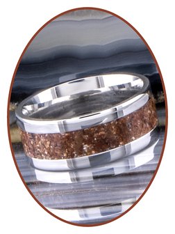 JB Memorials Stainless Steel Unisex Cremation Ash Ring &#039;Petrified Wood&#039; 6/8mm wide - CRA025