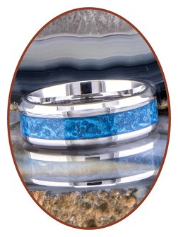 JB Memorials Stainless Steel Unisex Cremation Ash Ring &#039;Sky Blue Glow&#039; 6/8mm wide - CRA013