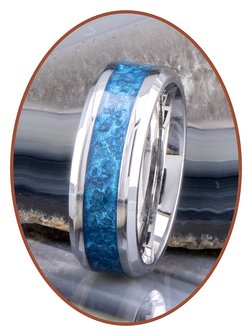 JB Memorials Stainless Steel Unisex Cremation Ash Ring &#039;Sky Blue Glow&#039; 6/8mm wide - CRA013