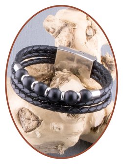 JB Memorials Stainless Steel Leather (Beads Choice) Ash Bracelet - ZAS014KM