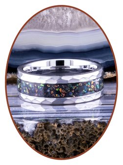 JB Memorials Tungsten Carbide Brushed Opal Cremation Ash Ring - JRB142OP