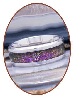 JB Memorials Edelstalen Gekleurde As gedenk Ring 6/8mm breed - CRA040