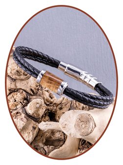 JB Memorials Stainless Steel Leather Men&#039;s  &#039;Oak Wood&#039; Ash Bracelet - PP002A