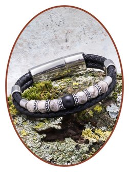 JB Memorials Stainless Steel Leather Men&#039;s Cremation Ash Beads Bracelet - VAS004C