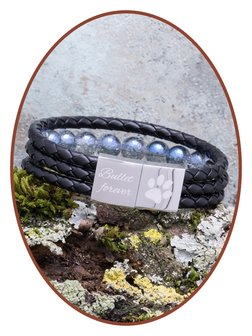 JB Memorials Stainless Steel Leather &#039;Blue Crackle&#039; Beads Ash Bracelet - ZAS014BG