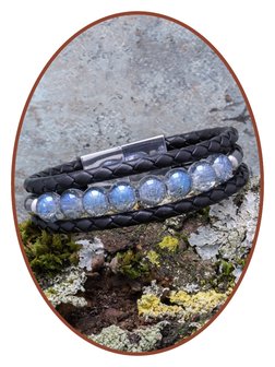 JB Memorials Stainless Steel Leather &#039;Blue Crackle&#039; Beads Ash Bracelet - ZAS014BG