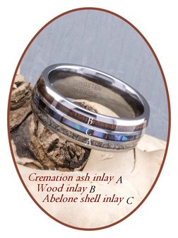 JB Memorials Natureline Wood / Abalone Shell Tungsten Cremation Ash Ring - WR006