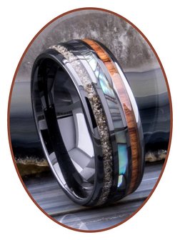 JB Memorials Exclusive Natureline Wood / Abalone Shell Black Ceramic Zirconium As Ring - WR013