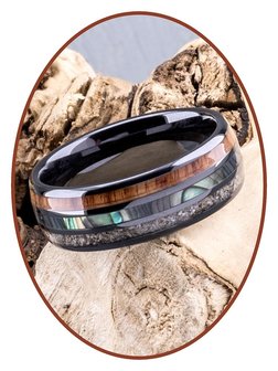 JB Memorials Exclusive Natureline Wood / Abalone Shell Black Ceramic Zirconium As Ring - WR013