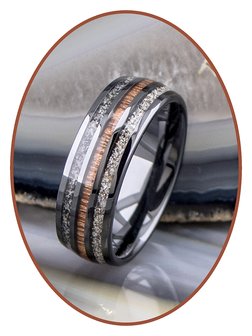 JB Memorials Natureline Ceramic Zirconium / Wood Duo Cremation Ash Ring - WR015