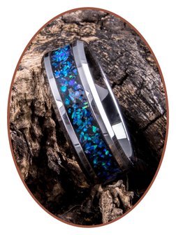 JB Memorials Tungsten Carbide or Black Ceramic Opal Cremation Ash Ring - OP400