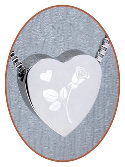 Stainless Steel &#039;Rose&#039; Heart Cremation Pendant - B304C