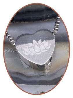 Stainless Steel &#039;Lotus&#039; Heart Cremation Pendant - B304NL