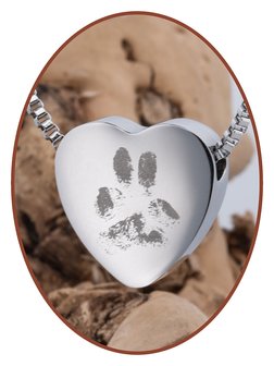 Stainless Steel &#039;Paw Print&#039; Heart Cremation Pendant - B304PA