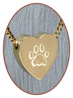 Stainless Steel &#039;Paw&#039; Heart Cremation Pendant Gold Plated - G304X13