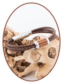 JB Memorials Stainless Steel Leather Men&#039;s  &#039;Oak Wood&#039; Ash Bracelet - PP002A