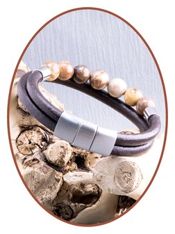 JB Memorials Stainless Steel Stainless Steel / Leather Ash Bracelet, &#039;Petrified Wood&#039; Beads and Filling Screw - ASB048
