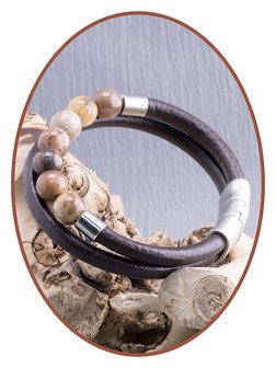 JB Memorials Stainless Steel Stainless Steel / Leather Ash Bracelet, &#039;Petrified Wood&#039; Beads and Filling Screw - ASB048