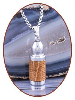 Exclusive Stainless Steel  Whiskey Barrel Wood / Deer Antler Ash Cremation Pendant - B404W