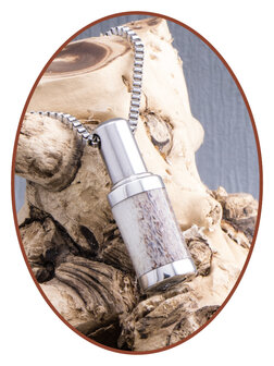 Exclusive Stainless Steel  Whiskey Barrel Wood / Deer Antler Ash Cremation Pendant - B404W