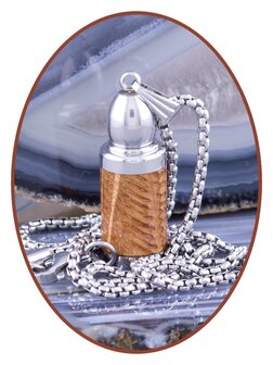 Exclusive Stainless Steel  Whiskey Barrel Wood / Deer Antler Ash Cremation Pendant - B404W