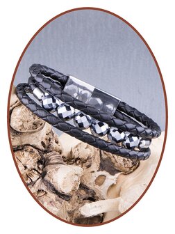 JB Memorials Stainless Steel Leather Terahertz Beads Ash Bracelet - ZAS014QA