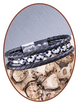 JB Memorials Stainless Steel Leather Terahertz Beads Ash Bracelet - ZAS014QA