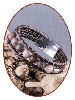 JB Memorials Stainless Steel Stainless Steel / Leather Ash Bracelet, &#039;Petrified Wood&#039; Beads and Filling Screw - ZAS014PW