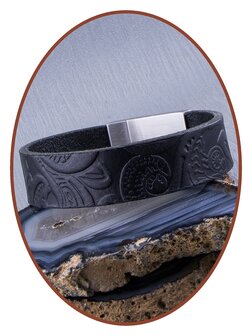 JB Memorials Stainless Steel Leather &#039;Floral&#039; Cremation Ash Bracelet (2 colors leather available) - ZAS062