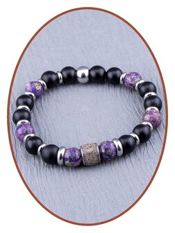 JB Memorials Assembled Synthetic Charoite and Pyrite Beads Ash Bracelet - KHA035