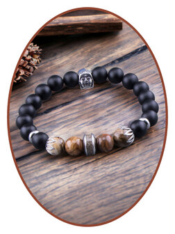 JB Memorials Stainless Steel Petrified Wood Onyx Men Ash Bracelet - KHA038