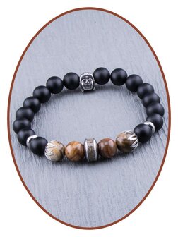 JB Memorials Stainless Steel Petrified Wood Onyx Men Ash Bracelet - KHA038