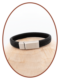 Stainless Steel Leather Cremation Ash Bracelet 14mm - ASB041-A