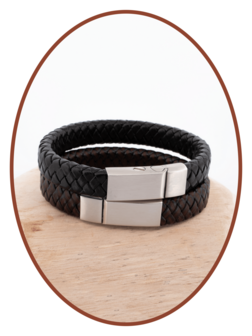 Stainless Steel Vintage Leather Cremation Ash Bracelet 13mm - ASB024L-A