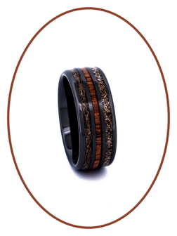 JB Memorials Natureline Ceramic Zirconium / Wood Cremation Ash and Hair Ring - WR015H