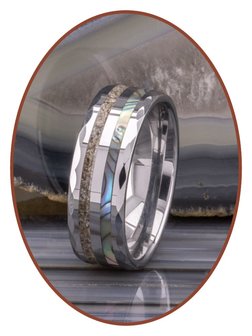 JB Memorials Natureline Abalone Shell Tungsten Facet Cremation Ash Ring - WR009