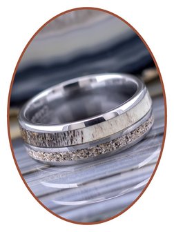 JB Memorials Exclusive Natureline  / Tungsten Ring met Herten gewei en As - WR014