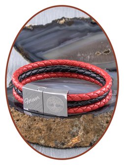 JB Memorials Edelstalen RVS / Leren Graveer (As) Armband met vulschroef - ZAS014RED