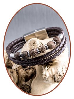 JB Memorials Stainless Steel Leather Beads Ash Bracelet - ZAS014A