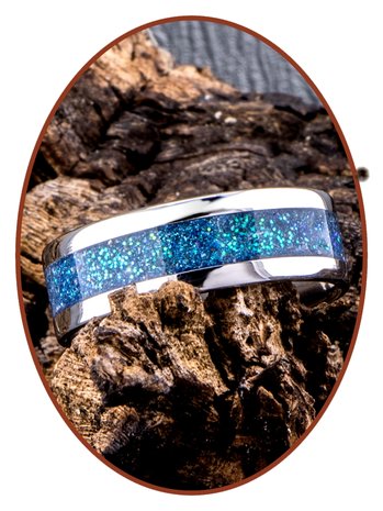 JB Memorials Stainless Steel Unisex Cremation Ash Ring 'Bright Blue Green'- CRA008