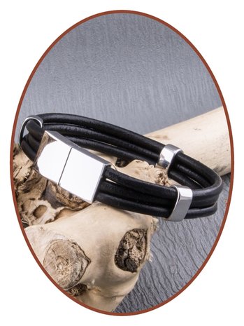 JB Memorials Edelstalen RVS / Leren Graveer (As) Armband met vulschroef - ZAS014HA