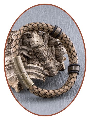 JB Memorials Edelstalen RVS Vintage Bronze Lederen As Armband - ASB024ES