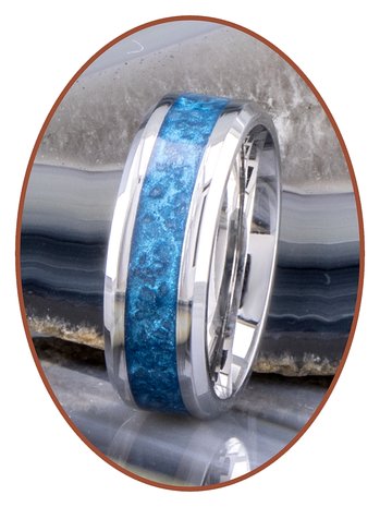 JB Memorials Stainless Steel Unisex Cremation Ash Ring 'Sky Blue Glow' 6/8mm wide - CRA013