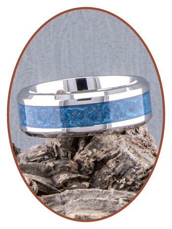 JB Memorials Stainless Steel Unisex Cremation Ash Ring 'Sky Blue Glow' 6/8mm wide - CRA013