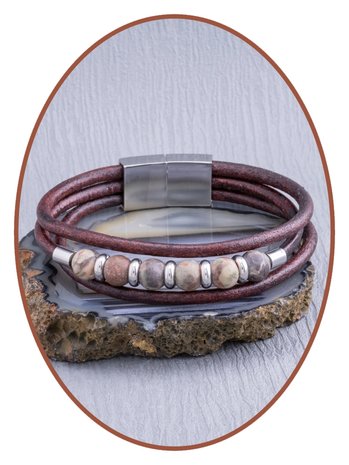 JB Memorials Stainless Steel Leather Beads Ash Bracelet - ZAS014XB