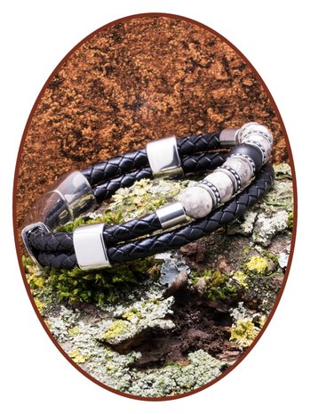 JB Memorials Stainless Steel Leather Men's Cremation Ash Beads Bracelet - VAS004C